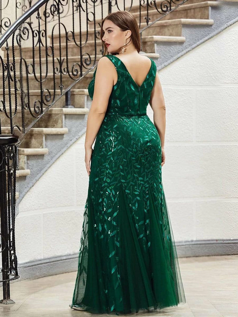 Ever-Pretty US Plus Size Double V-Neck Fishtail Sequin Formal Maxi Evening Dress 42 Ever-Pretty US Plus Size Double V-Neck Fishtail Sequin Formal Maxi Evening Dress