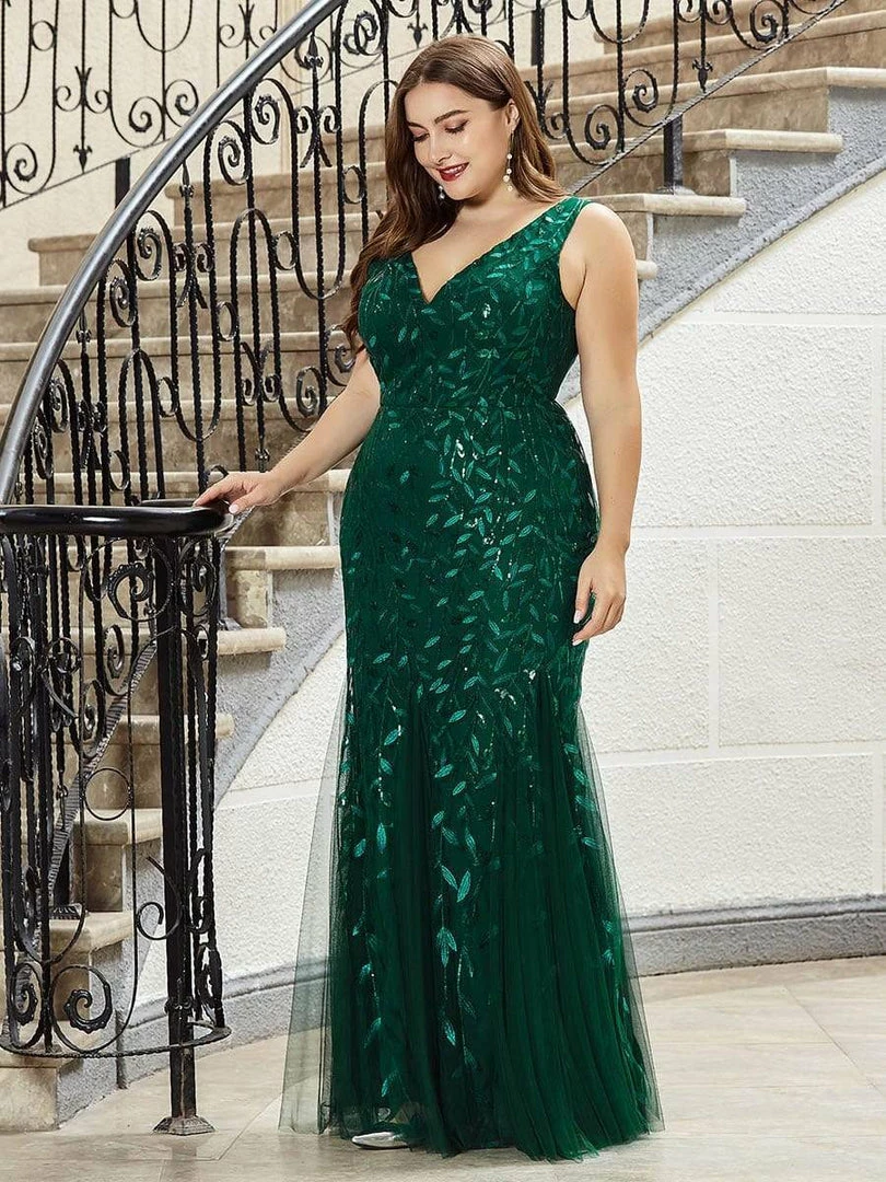 Ever-Pretty US Plus Size Double V-Neck Fishtail Sequin Formal Maxi Evening Dress 43 Ever-Pretty US Plus Size Double V-Neck Fishtail Sequin Formal Maxi Evening Dress