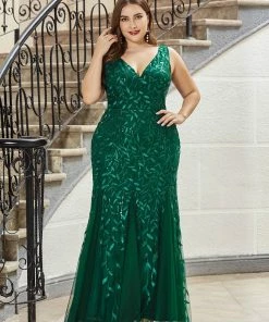Ever-Pretty US Women's Double V-Neck Fishtail Sequin Evening Dress