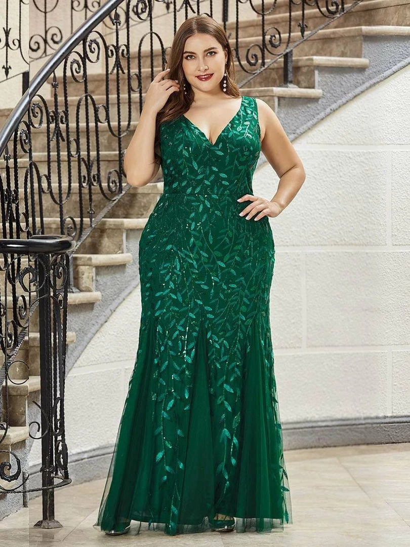 Ever-Pretty US Plus Size Double V-Neck Fishtail Sequin Formal Maxi Evening Dress 1 Ever-Pretty US Plus Size Double V-Neck Fishtail Sequin Formal Maxi Evening Dress