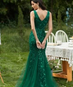 Ever-Pretty US Women's Double V-Neck Fishtail Sequin Evening Dress