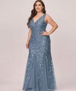 Ever-Pretty US White Dresses Custom Size Double V-Neck Fishtail Sequin Formal Maxi Evening Dress