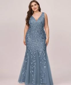 Ever-Pretty US White Dresses Custom Size Double V-Neck Fishtail Sequin Formal Maxi Evening Dress