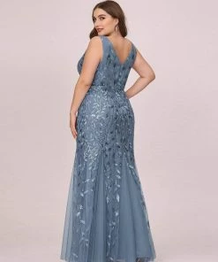 Ever-Pretty US Women's Double V-Neck Fishtail Sequin Evening Dress