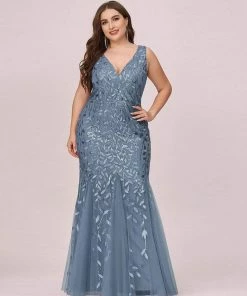 Ever-Pretty US Women's Double V-Neck Fishtail Sequin Evening Dress