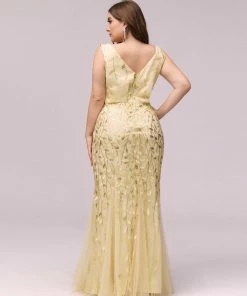 Ever-Pretty US White Dresses Custom Size Double V-Neck Fishtail Sequin Formal Maxi Evening Dress