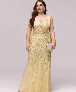 Ever-Pretty US White Dresses Custom Size Double V-Neck Fishtail Sequin Formal Maxi Evening Dress