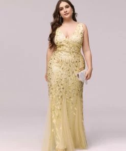 Ever-Pretty US White Dresses Custom Size Double V-Neck Fishtail Sequin Formal Maxi Evening Dress