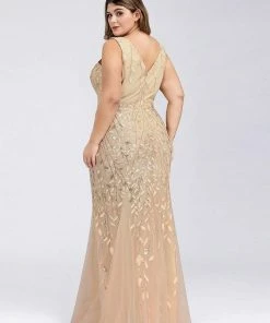 Ever-Pretty US Women's Double V-Neck Fishtail Sequin Evening Dress