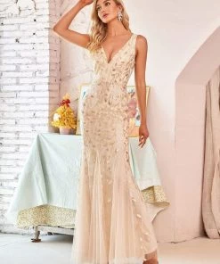 Ever-Pretty US Women's Double V-Neck Fishtail Sequin Evening Dress