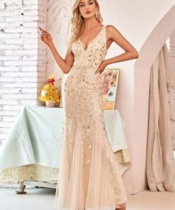 Ever-Pretty US Women's Double V-Neck Fishtail Sequin Evening Dress