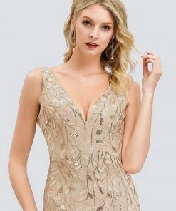 Ever-Pretty US Women's Double V-Neck Fishtail Sequin Evening Dress