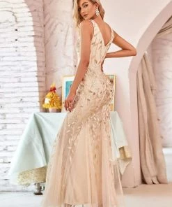 Ever-Pretty US Women's Double V-Neck Fishtail Sequin Evening Dress