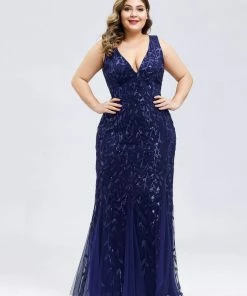 Ever-Pretty US Plus Size Double V-Neck Fishtail Sequin Formal Maxi Evening Dress 56 Ever-Pretty US Plus Size Double V-Neck Fishtail Sequin Formal Maxi Evening Dress