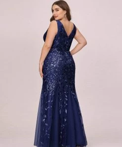 Ever-Pretty US Women's Double V-Neck Fishtail Sequin Evening Dress