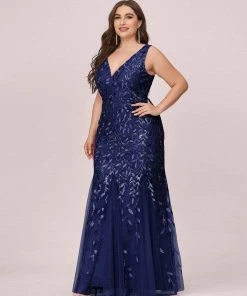 Ever-Pretty US Women's Double V-Neck Fishtail Sequin Evening Dress