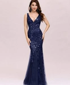 Ever-Pretty US Women's Double V-Neck Fishtail Sequin Evening Dress