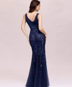 Ever-Pretty US Women's Double V-Neck Fishtail Sequin Evening Dress