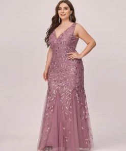 Ever-Pretty US White Dresses Custom Size Double V-Neck Fishtail Sequin Formal Maxi Evening Dress