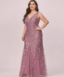 Ever-Pretty US Women's Double V-Neck Fishtail Sequin Evening Dress