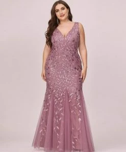 Ever-Pretty US Women's Double V-Neck Fishtail Sequin Evening Dress