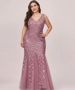 Ever-Pretty US White Dresses Custom Size Double V-Neck Fishtail Sequin Formal Maxi Evening Dress