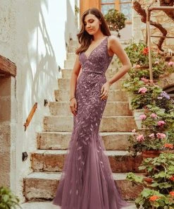 Ever-Pretty US Women's Double V-Neck Fishtail Sequin Evening Dress