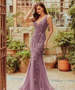 Ever-Pretty US Women's Double V-Neck Fishtail Sequin Evening Dress