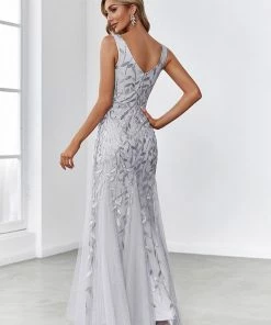 Ever-Pretty US Women's Double V-Neck Fishtail Sequin Evening Dress