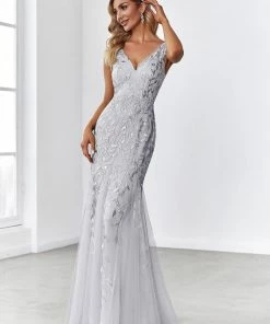 Ever-Pretty US Women's Double V-Neck Fishtail Sequin Evening Dress