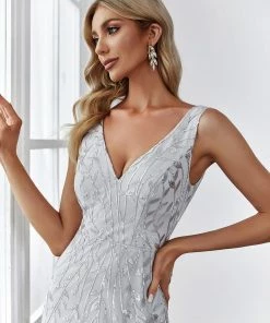 Ever-Pretty US Women's Double V-Neck Fishtail Sequin Evening Dress