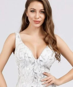 Ever-Pretty US Women's Double V-Neck Fishtail Sequin Evening Dress