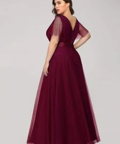 Ever-Pretty US Party Dresses Women's Floor-Length Plus Size Formal Bridesmaid Dress With Short Sleeve