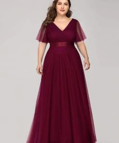 Ever-Pretty US Party Dresses Women's Floor-Length Plus Size Formal Bridesmaid Dress With Short Sleeve