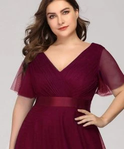 Ever-Pretty US Party Dresses Women's Floor-Length Plus Size Formal Bridesmaid Dress With Short Sleeve