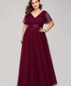Ever-Pretty US Party Dresses Women's Floor-Length Plus Size Formal Bridesmaid Dress With Short Sleeve
