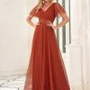 Ever-Pretty US V-Neck Floor-Length Short Sleeve Tulle Bridesmaid Dresses Party Dresses