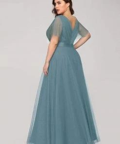 Ever-Pretty US Party Dresses Women's Floor-Length Plus Size Formal Bridesmaid Dress With Short Sleeve