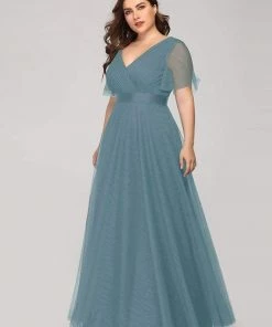 Ever-Pretty US Party Dresses Women's Floor-Length Plus Size Formal Bridesmaid Dress With Short Sleeve