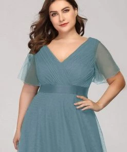 Ever-Pretty US Party Dresses Women's Floor-Length Plus Size Formal Bridesmaid Dress With Short Sleeve
