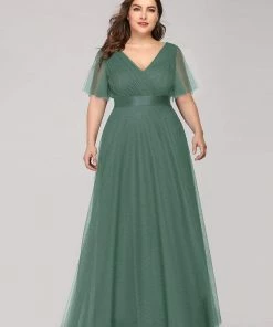 Ever-Pretty US Party Dresses Women's Floor-Length Plus Size Formal Bridesmaid Dress With Short Sleeve