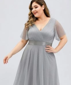 Ever-Pretty US Party Dresses Women's Floor-Length Plus Size Formal Bridesmaid Dress With Short Sleeve