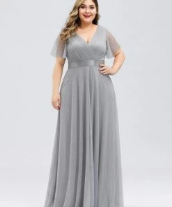 Ever-Pretty US Party Dresses Women's Floor-Length Plus Size Formal Bridesmaid Dress With Short Sleeve