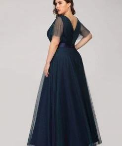 Ever-Pretty US Party Dresses Women's Floor-Length Plus Size Formal Bridesmaid Dress With Short Sleeve