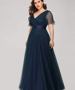 Ever-Pretty US Party Dresses Women's Floor-Length Plus Size Formal Bridesmaid Dress With Short Sleeve