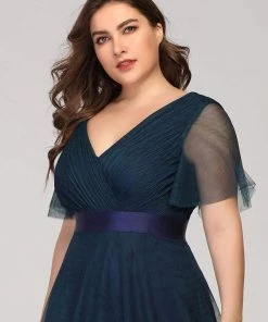 Ever-Pretty US Party Dresses Women's Floor-Length Plus Size Formal Bridesmaid Dress With Short Sleeve