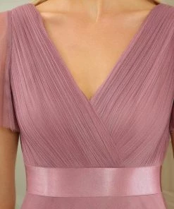 Ever-Pretty US V-Neck Floor-Length Short Sleeve Tulle Bridesmaid Dresses Party Dresses