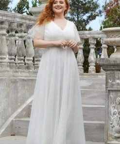 Ever-Pretty US Party Dresses Women's Floor-Length Plus Size Formal Bridesmaid Dress With Short Sleeve