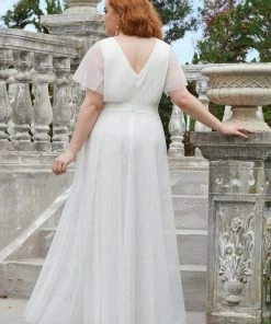 Ever-Pretty US Party Dresses Women's Floor-Length Plus Size Formal Bridesmaid Dress With Short Sleeve