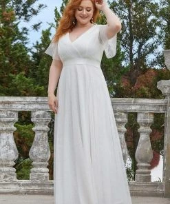 Ever-Pretty US Party Dresses Women's Floor-Length Plus Size Formal Bridesmaid Dress With Short Sleeve